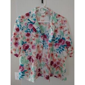 Bonworth Womens Floral Print Button Down Blouse Top Size Small